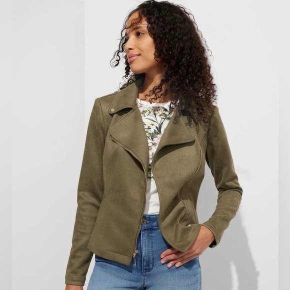 NWT  WHBM Long Sleeve Faux Suede Moto - Picture 3 of 4